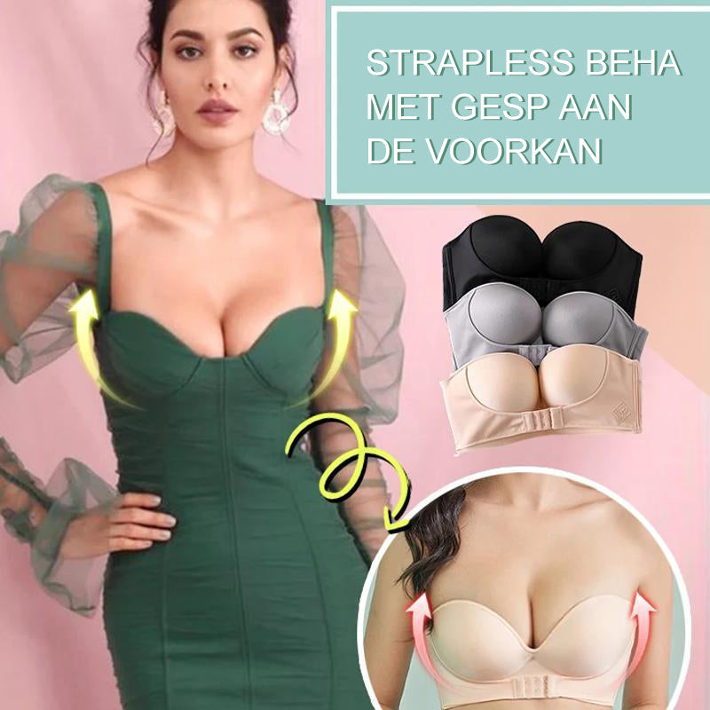 Strapless bra with front buckle