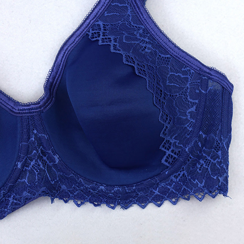 Blue Full Cup Solid Lace Bra