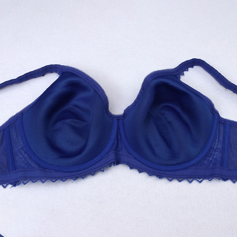 Blue Full Cup Solid Lace Bra